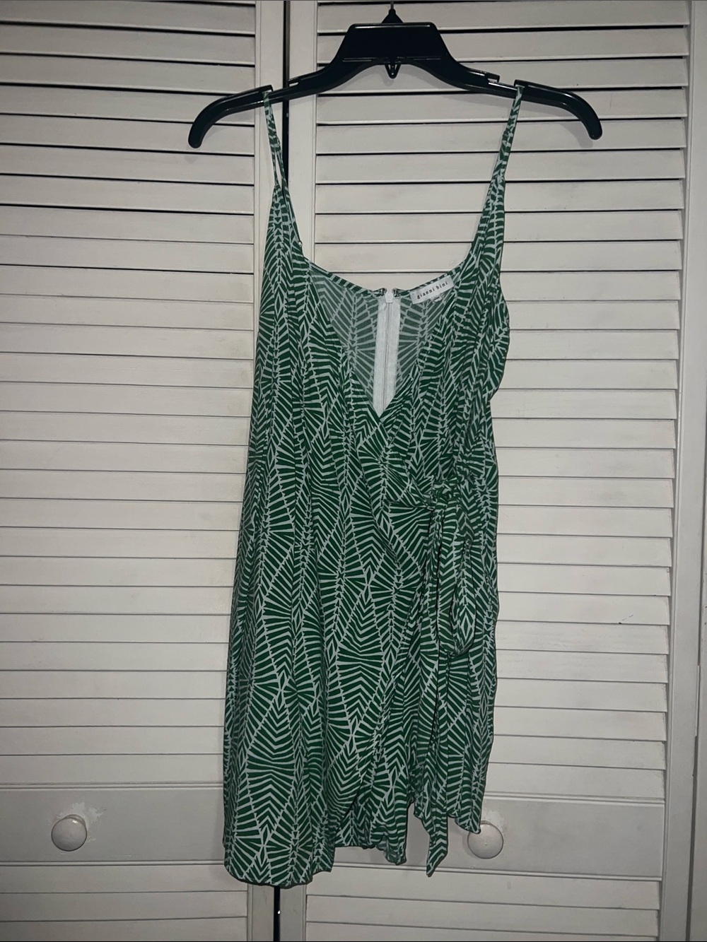 Gianni Bini Green and White Tropical wrap romper with shorts